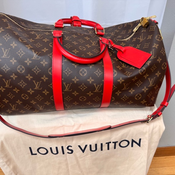 Louis Vuitton Monogram Keepall 50 Boston Travel Hand Bag RARE RED - Picture 7 of 16